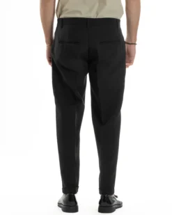 Pantaloni Uomo Classico Con Pinces Sartoriale Elegante Casual Abbottonatura Allungata Viscosa Estivo Nero GIOSAL-P6279A