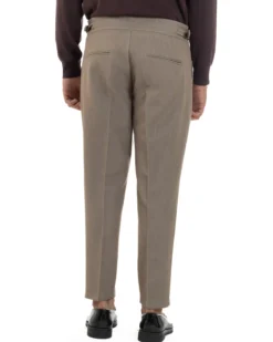 Pantaloni Uomo Classico Con Pinces Viscosa Vita Alta Gurkha Pants Fibbie Beige Melangiato P6368A