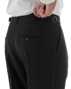 Pantaloni Uomo Classico Con Pinces Pants Abbottonatura Allungata Vita Alta Gurkha Fibbie Viscosa Casual Nero GIOSAL-P6285A
