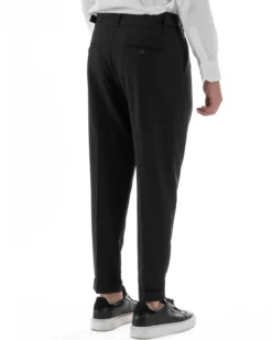 Pantaloni Uomo Classico Con Pinces Pants Abbottonatura Allungata Vita Alta Gurkha Fibbie Viscosa Casual Nero GIOSAL-P6285A