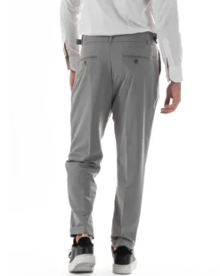 Pantaloni Uomo Classico Con Pinces Pants Abbottonatura Allungata Vita Alta Gurkha Fibbie Viscosa Casual Grigio GIOSAL-P6286A