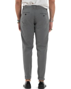 Pantaloni Uomo Cotone Chino Tasca America Capri Basic Sartoriale Slim Fit Casual Grigio Scuro GIOSAL-P6311A