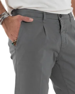 Pantaloni Uomo Cotone Chino Tasca America Capri Basic Sartoriale Slim Fit Casual Grigio Scuro GIOSAL-P6311A