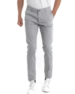 Pantaloni Uomo Cotone Con Tasca America Chinos Sartoriale Slim Fit Casual Grigio Chiaro GIOSAL-P5703A