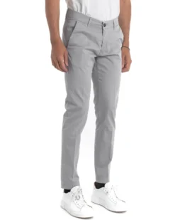 Pantaloni Uomo Cotone Con Tasca America Chinos Sartoriale Slim Fit Casual Grigio Chiaro GIOSAL-P5703A