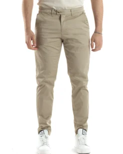 Pantaloni Uomo Cotone Raso Con Tasca America Slim Fit Con Abbottonatura Allungata Casual Tinta Unita Beige GIOSAL-P6060A