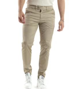 Pantaloni Uomo Cotone Raso Con Tasca America Slim Fit Con Abbottonatura Allungata Casual Tinta Unita Beige GIOSAL-P6060A