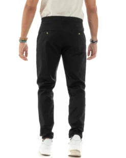 Pantaloni Uomo Cotone Raso Invernale Chinos Abbottonatura Allungata Tasca America Slim Fit Tinta Unita Nero GIOSAL-P6145A