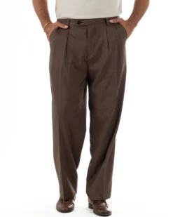 Pantaloni uomo gurkha doppia pinces fondo largomarrone melangiato GIOSAL-P6514A