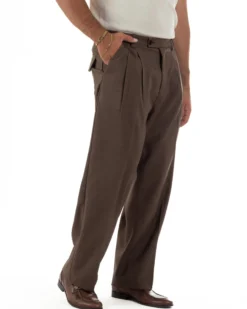 Pantaloni uomo gurkha doppia pinces fondo largomarrone melangiato GIOSAL-P6514A