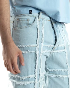 Pantaloni Uomo Jeans Baggy Sfrangiato Denim Chiaro Fondo Largo Ampio GIOSAL-JS1022A