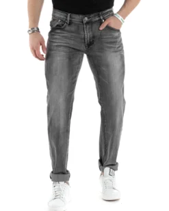 Pantaloni Uomo Jeans Cinque Tasche Slim Fit Basic Grigio Denim Stone Washed GIOSAL-JS1005A