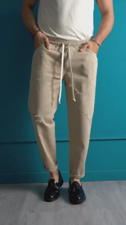 Pantaloni uomo jeans jogger cotone loose fit rotture beige GIOSAL-P3528A