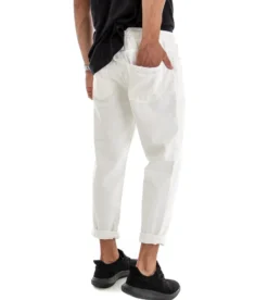 Pantaloni uomo jeans jogger cotone loose fit rotture bianco GIOSAL-P3037A