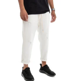Pantaloni uomo jeans jogger cotone loose fit rotture bianco GIOSAL-P3037A