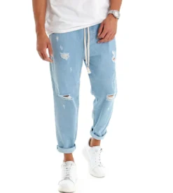 Pantaloni uomo jeans loose fit pantalaccio rotture denim chiaro GIOSAL-P3021A