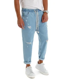 Pantaloni uomo jeans loose fit pantalaccio rotture denim chiaro GIOSAL-P3021A