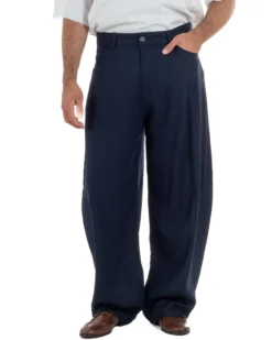 Pantaloni uomo lino baggy fit cinque tasche blu GIOSAL-P6501A