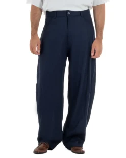 Pantaloni uomo lino baggy fit cinque tasche blu GIOSAL-P6501A