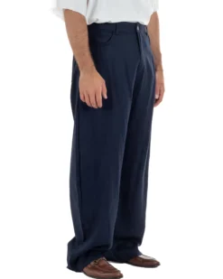 Pantaloni uomo lino baggy fit cinque tasche blu GIOSAL-P6501A