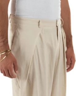 Pantaloni uomo lino baggy wide fit pinces estivo beige GIOSAL-P6521A