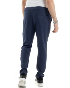 Pantaloni Uomo Lino Pantalaccio Elastico Morbido Basic Regular Fit Blu P6099A
