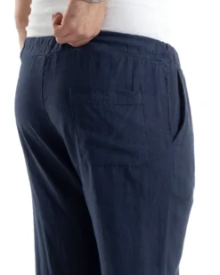 Pantaloni Uomo Lino Pantalaccio Elastico Morbido Basic Regular Fit Blu P6099A