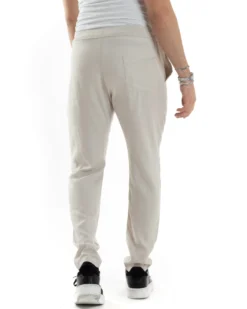 Pantaloni Uomo Lino Pantalaccio Elastico Morbido Basic Regular Fit Beige P6098A