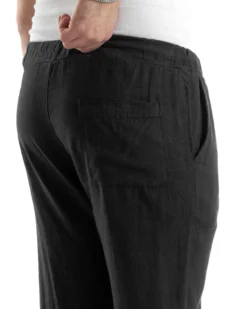 Pantaloni Uomo Lino Pantalaccio Elastico Morbido Basic Regular Fit Nero P6096A