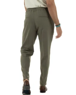 Pantaloni uomo lino sartoriale pinces tasche america elastico verde militare GIOSAL-P6323A