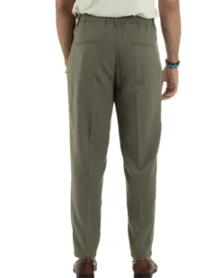 Pantaloni uomo lino sartoriale pinces tasche america elastico verde militare GIOSAL-P6323A