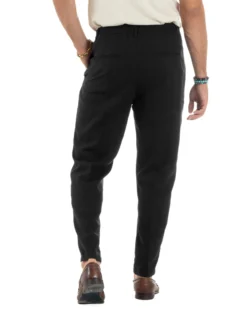 Pantaloni uomo lino sartoriale pinces tasche america elastico nero GIOSAL-P6322A