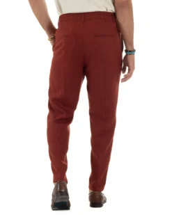 Pantaloni uomo lino sartoriale pinces tasche america elastico mattone GIOSAL-P6324A