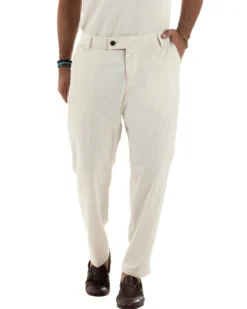 Pantaloni uomo lino sartoriale abbottonatura allungata beige P6327A