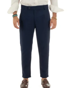 Pantaloni uomo lino sartoriale abbottonatura allungata blu P6326A