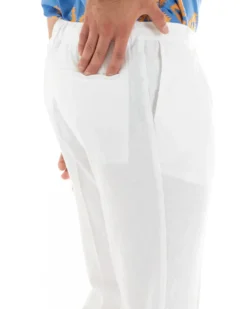 Pantaloni uomo lino tasche america elastico sul retro pinces laccio bianco GIOSAL-P5833A