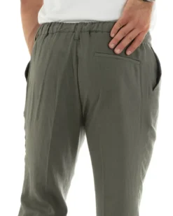 Pantaloni uomo lino tasche america elastico sul retro pinces laccio verde GIOSAL-P5835A
