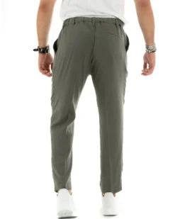 Pantaloni uomo lino tasche america elastico sul retro pinces laccio verde GIOSAL-P5835A