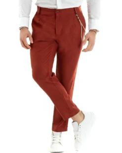 Pantaloni Uomo Lino Tasche America Pinces Classico Sartoriale Mattone GIOSAL-P5793A