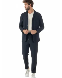 Pantaloni uomo no stiro impermeabile coulisse blu GIOSAL-P6463A