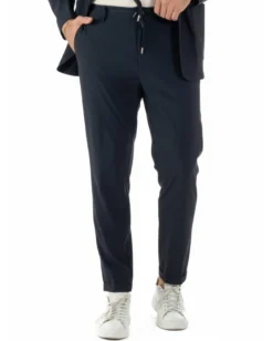 Pantaloni uomo no stiro impermeabile coulisse blu GIOSAL-P6463A