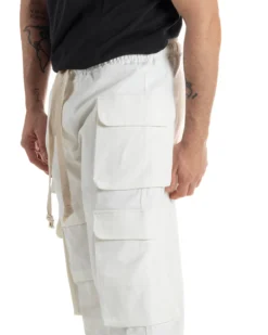 Pantaloni Uomo Pantalaccio Con Tasconi Cargo Baggy Bianco Con Coulisse Fondo Largo GIOSAL-P6007A