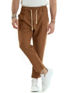 Pantaloni uomo pantalaccio lino jogger elastico camel GIOSAL-P5811A