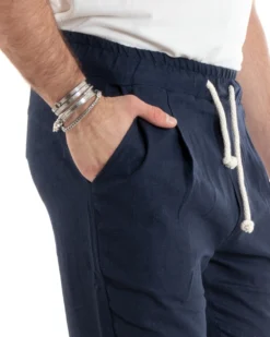 Pantaloni uomo pantalaccio lino jogger elastico blu GIOSAL-P5815A