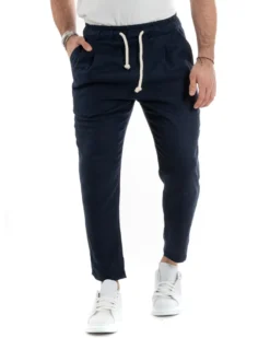 Pantaloni uomo pantalaccio lino jogger elastico blu GIOSAL-P5815A