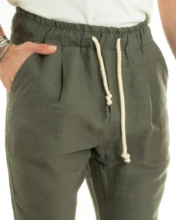 Pantaloni uomo pantalaccio lino jogger elastico verde GIOSAL-P5810A