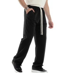 Pantaloni Uomo Pantalaccio Morbido Viscosa Baggy Fondo Largo Nero P6089A