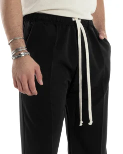 Pantaloni Uomo Pantalaccio Morbido Viscosa Baggy Fondo Largo Nero P6089A