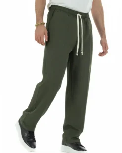 Pantaloni Uomo Pantalaccio Morbido Viscosa Baggy Fondo Largo Verde P6093A
