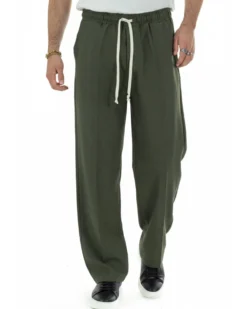 Pantaloni Uomo Pantalaccio Morbido Viscosa Baggy Fondo Largo Verde P6093A